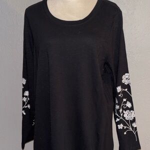 Susan Graver Black Long Sleeve with White Embroidery
